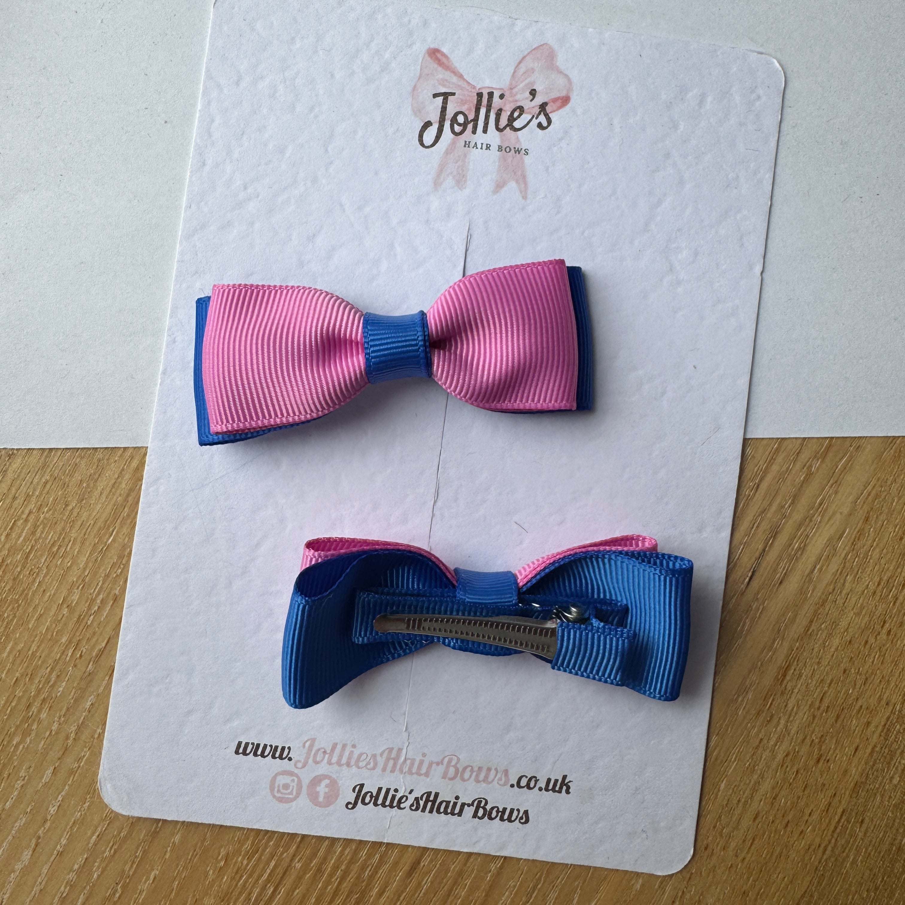 2.5" Royal Blue & Rose Bloom Bow Clip Set β Hair Bows for Girls (Pair)