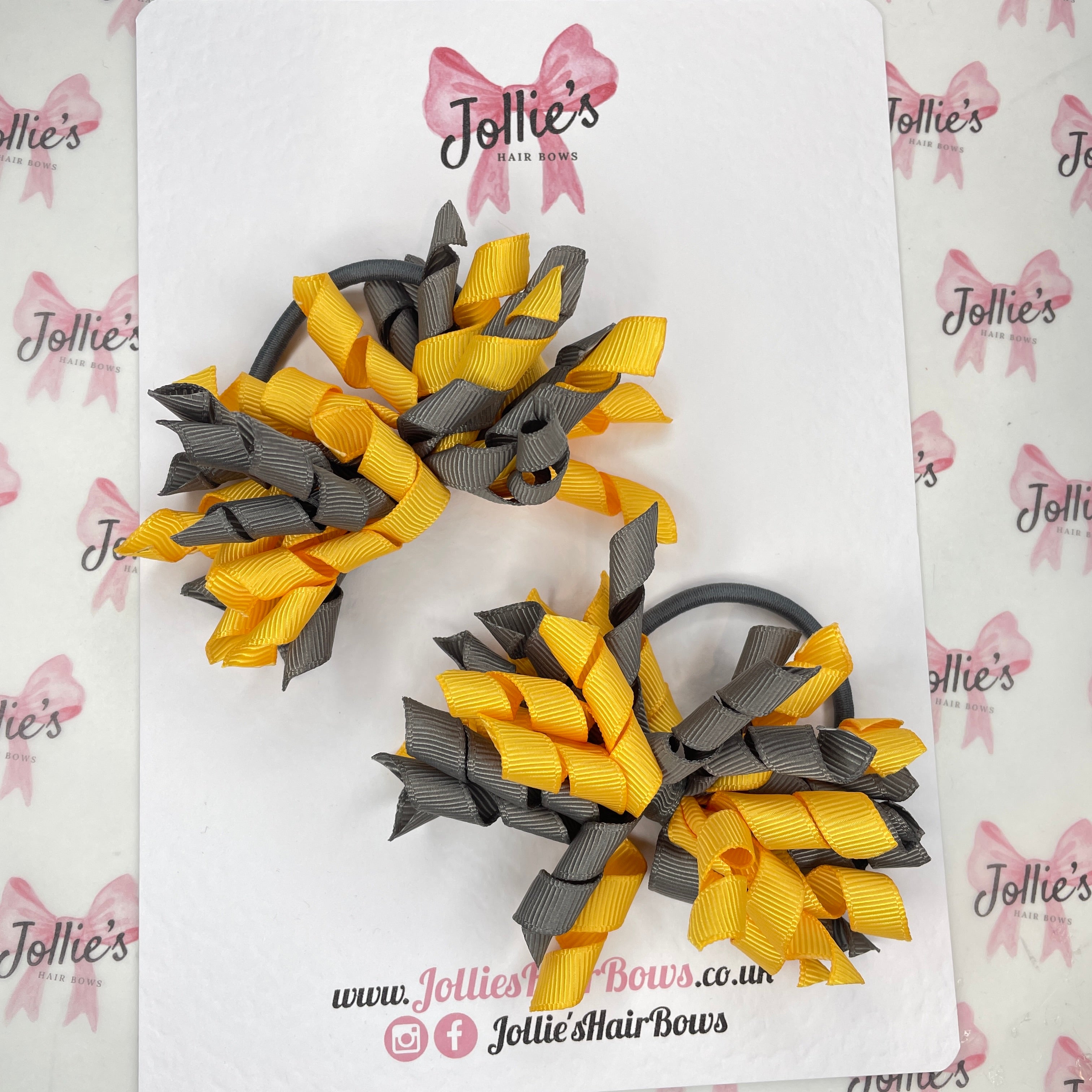 3.5" Corker Bows with Bobble (Pair) – Metal Grey & Yellow Gold | School Hair Accessories