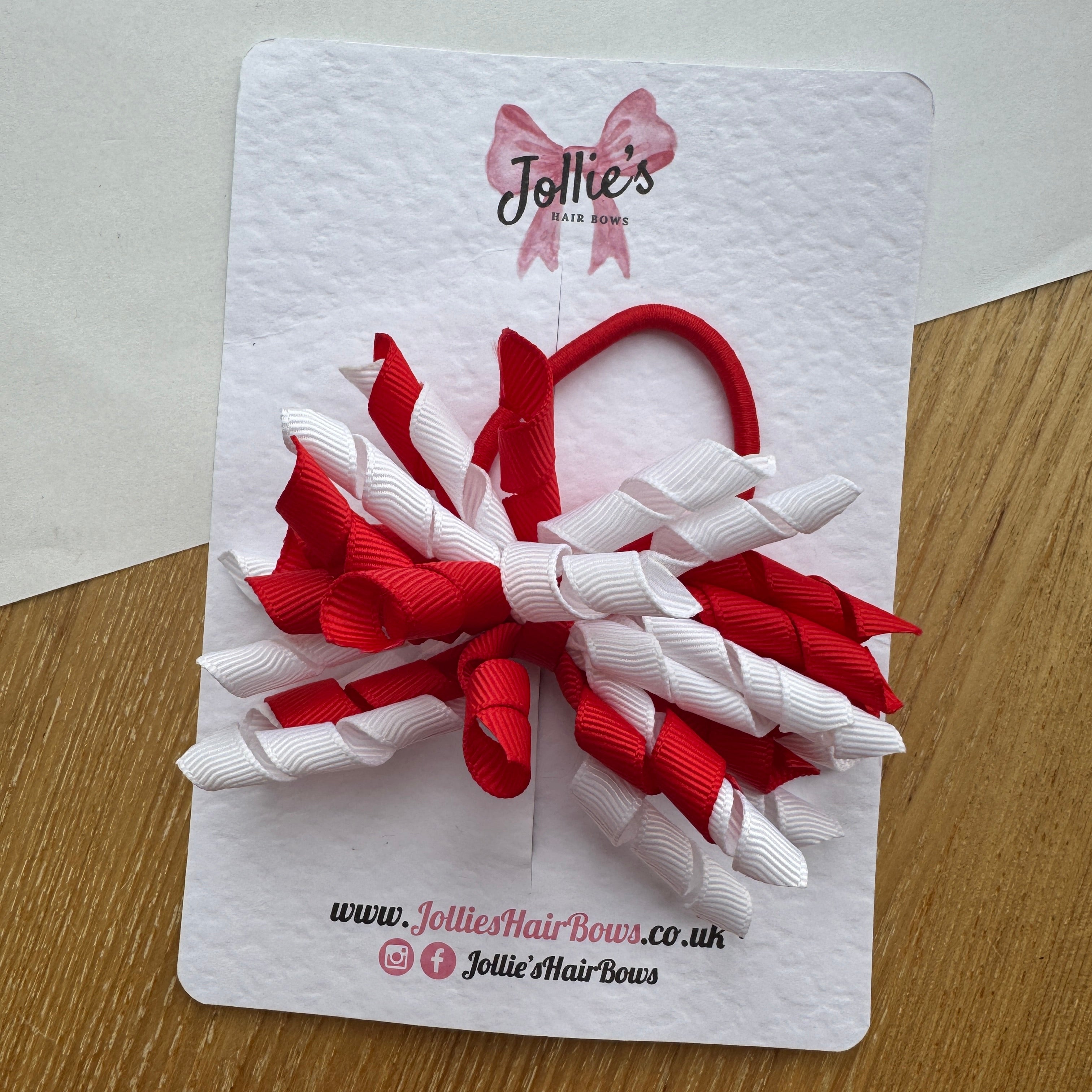 Red & White 3.5" Corker Hair Bow with Thick Elastic Bobble