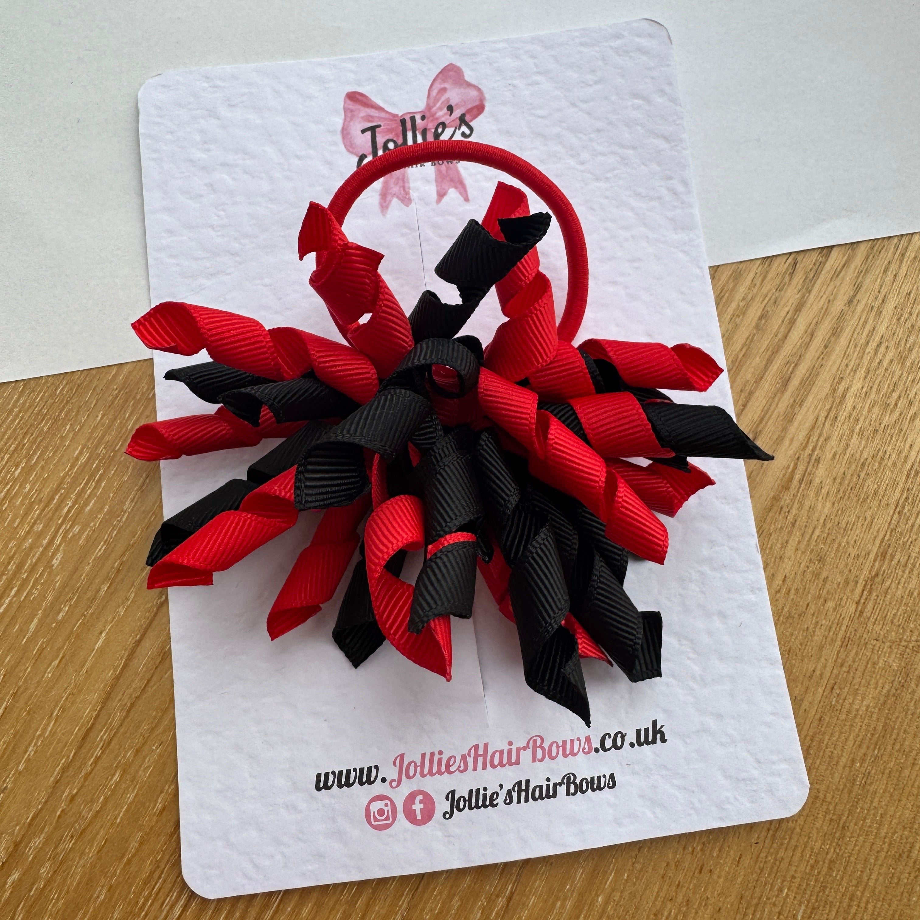 Red & Black 3.5" Corker Hair Bow with Thick Elastic Bobble – Two Tone Grosgrain Ribbon School Hair Accessory for Girls