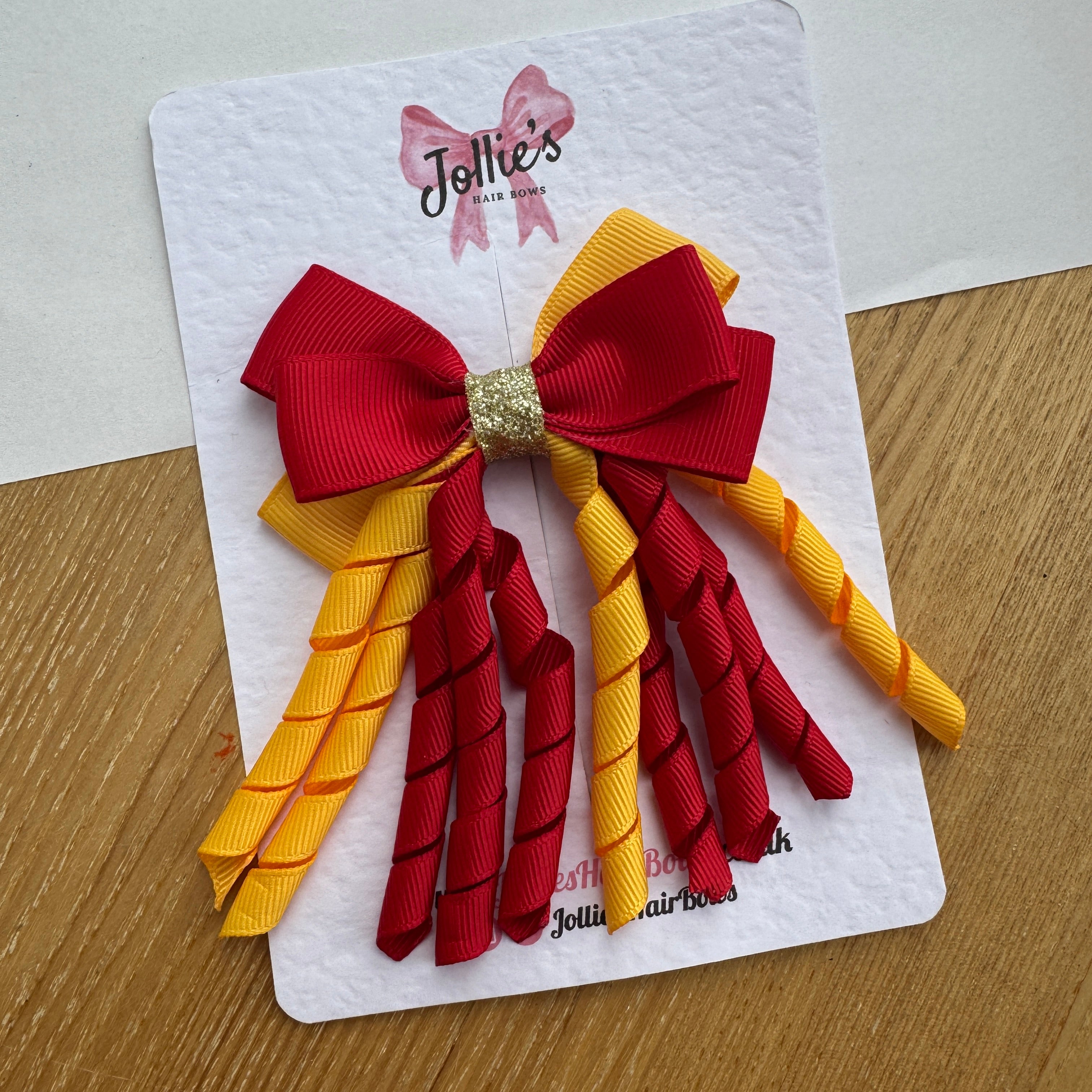 3" Red & Yellow Gold Corker Hair Bow with Clip – Grosgrain Ribbon Hair Accessory for Girls