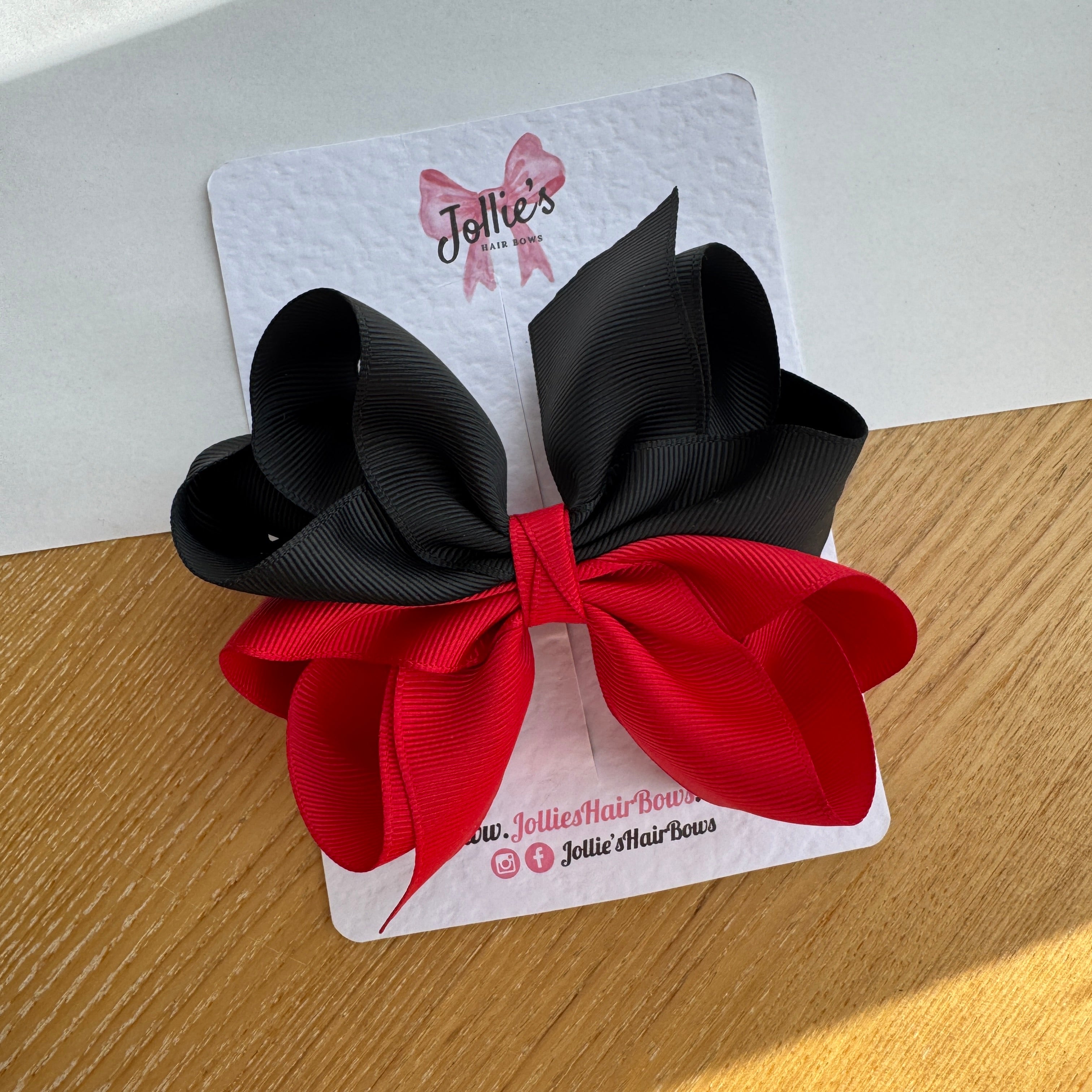 4.5" Red & Black Octopus Hair Bow – Grosgrain Ribbon Clip for School & Everyday Wear