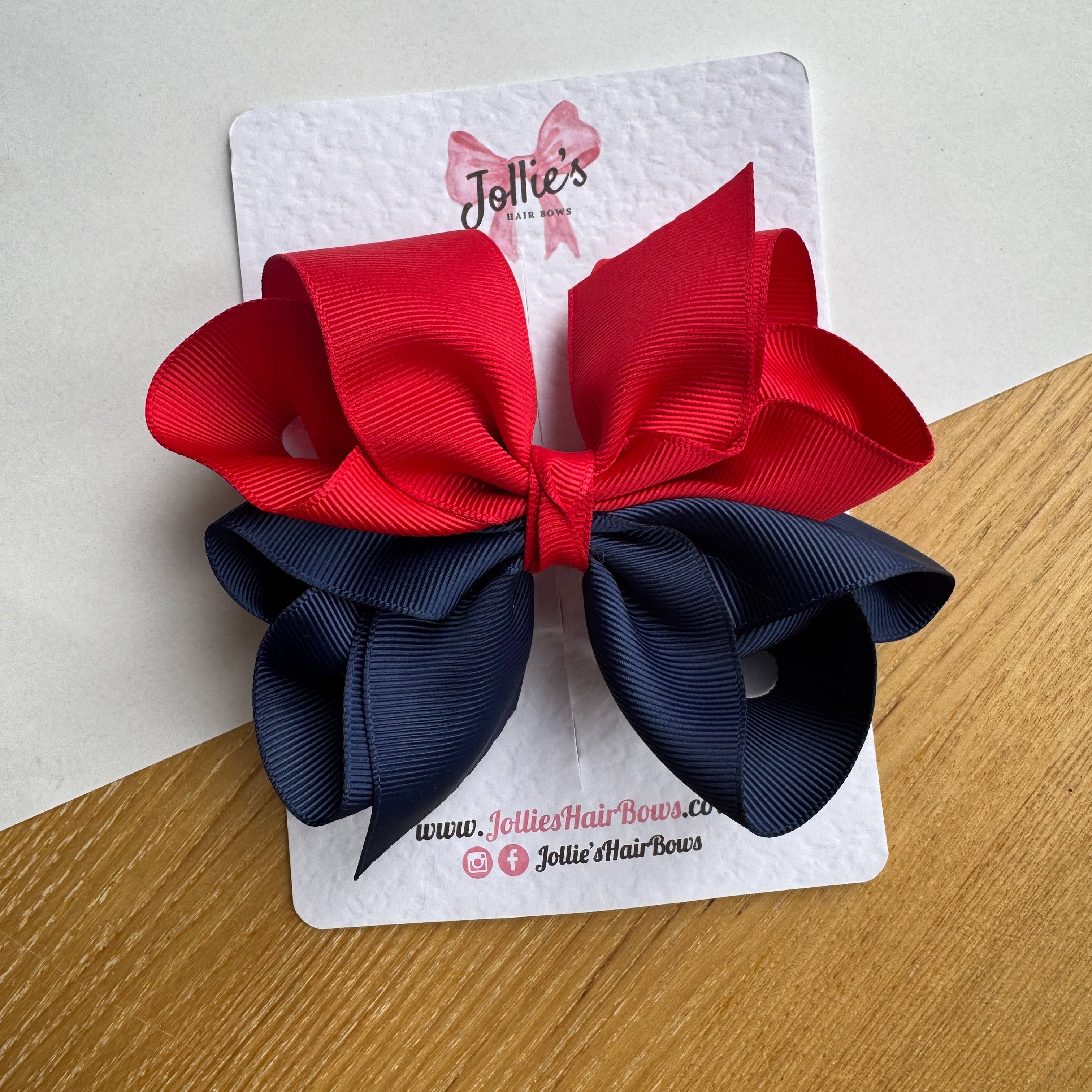 4.5" Red & Navy Octopus Hair Bow – Grosgrain Ribbon Clip for School & Everyday Wear