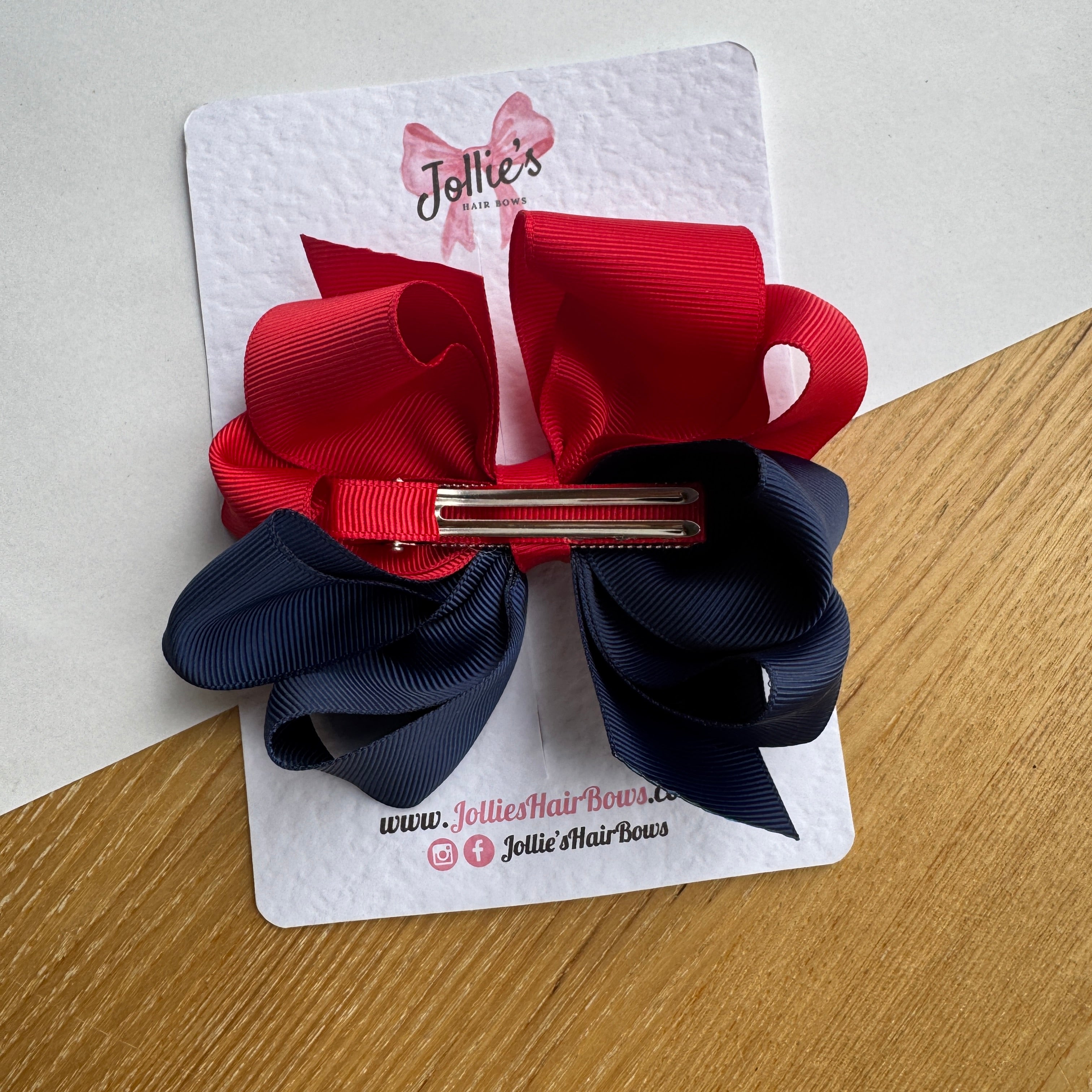 4.5" Red & Navy Octopus Hair Bow – Grosgrain Ribbon Clip for School & Everyday Wear