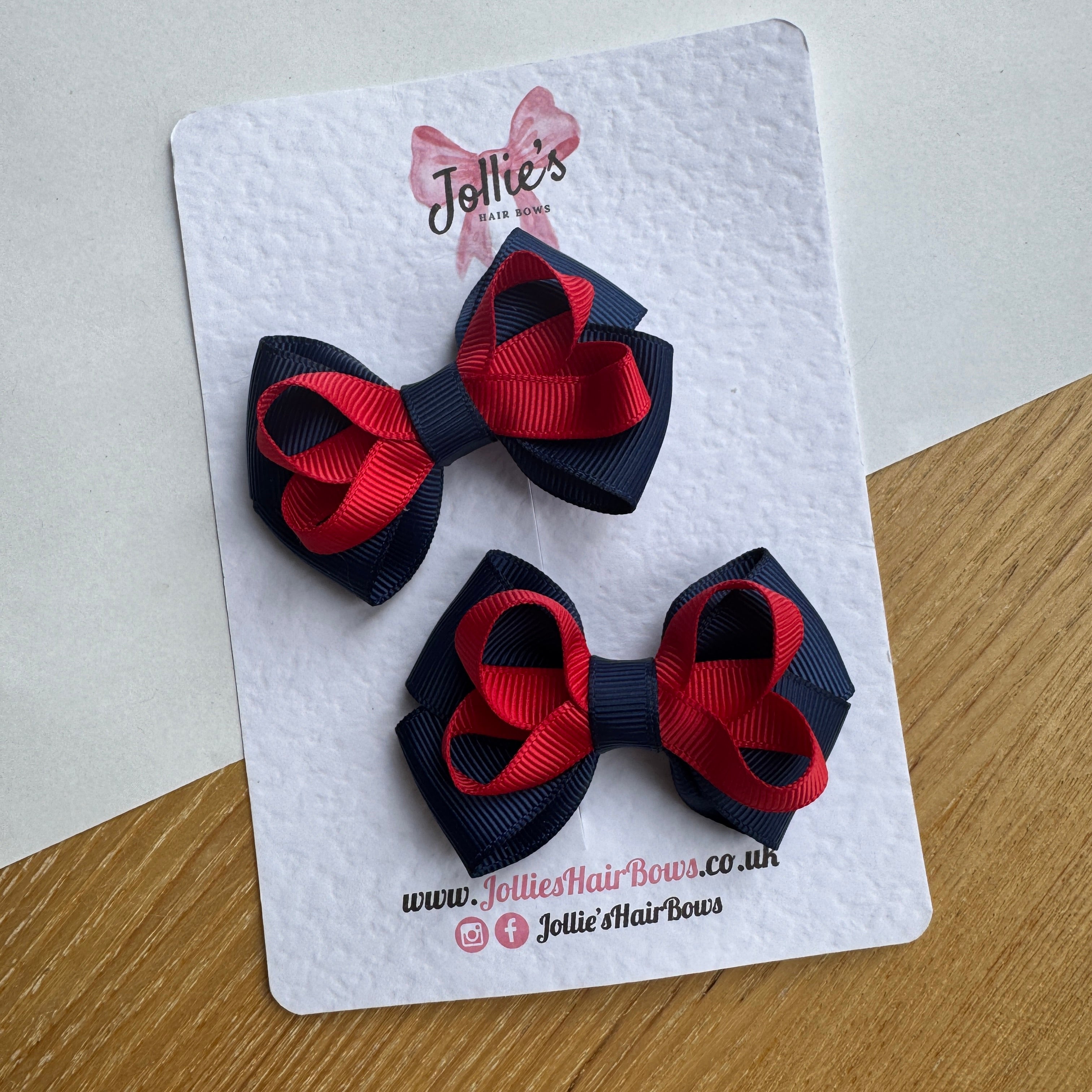 2.5" Red & Navy Bow with Clip (Pair) – Grosgrain Ribbon Hair Bows for Girls