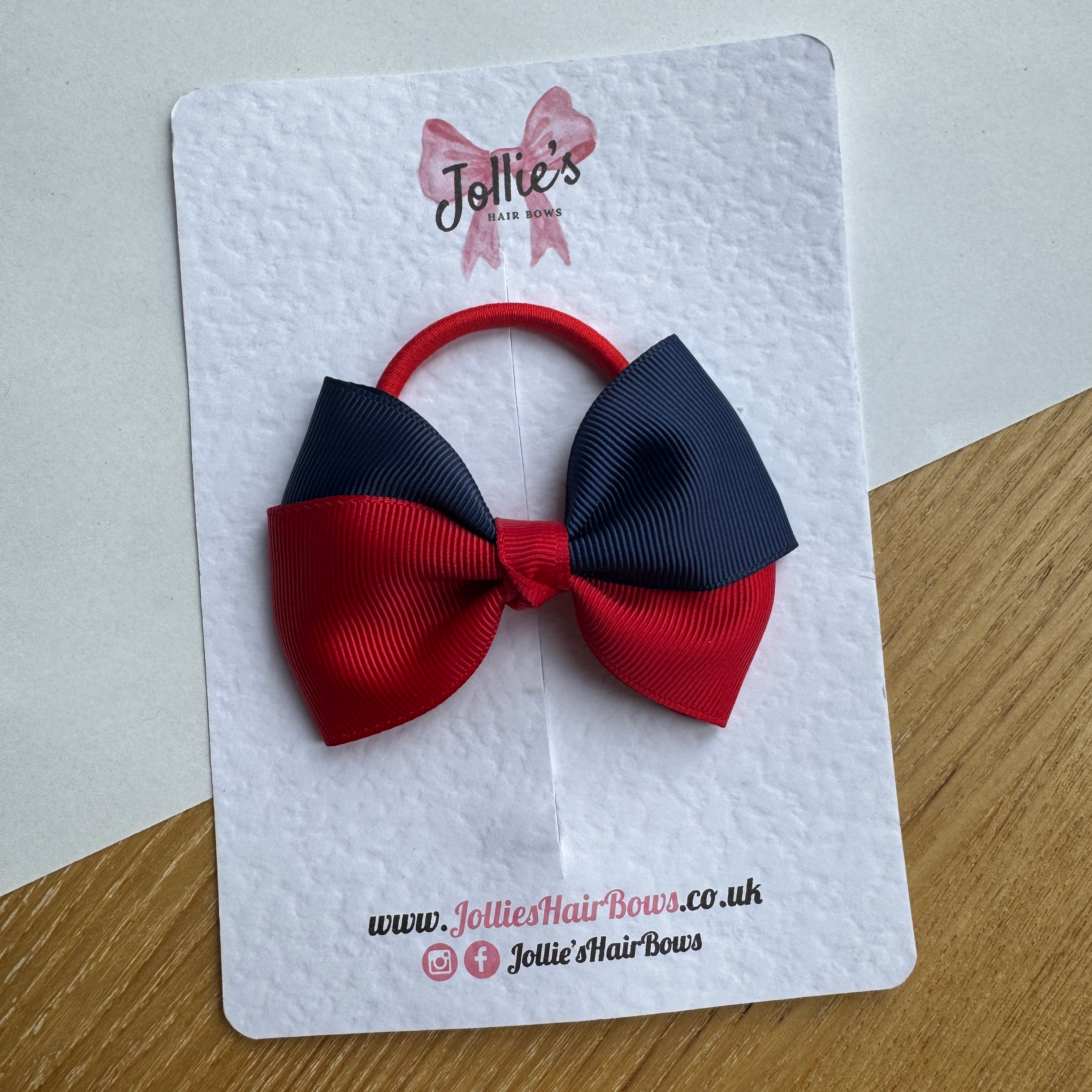 3.2" Red & Navy Hair Bow – Grosgrain Ribbon on Thick Elastic Bobble