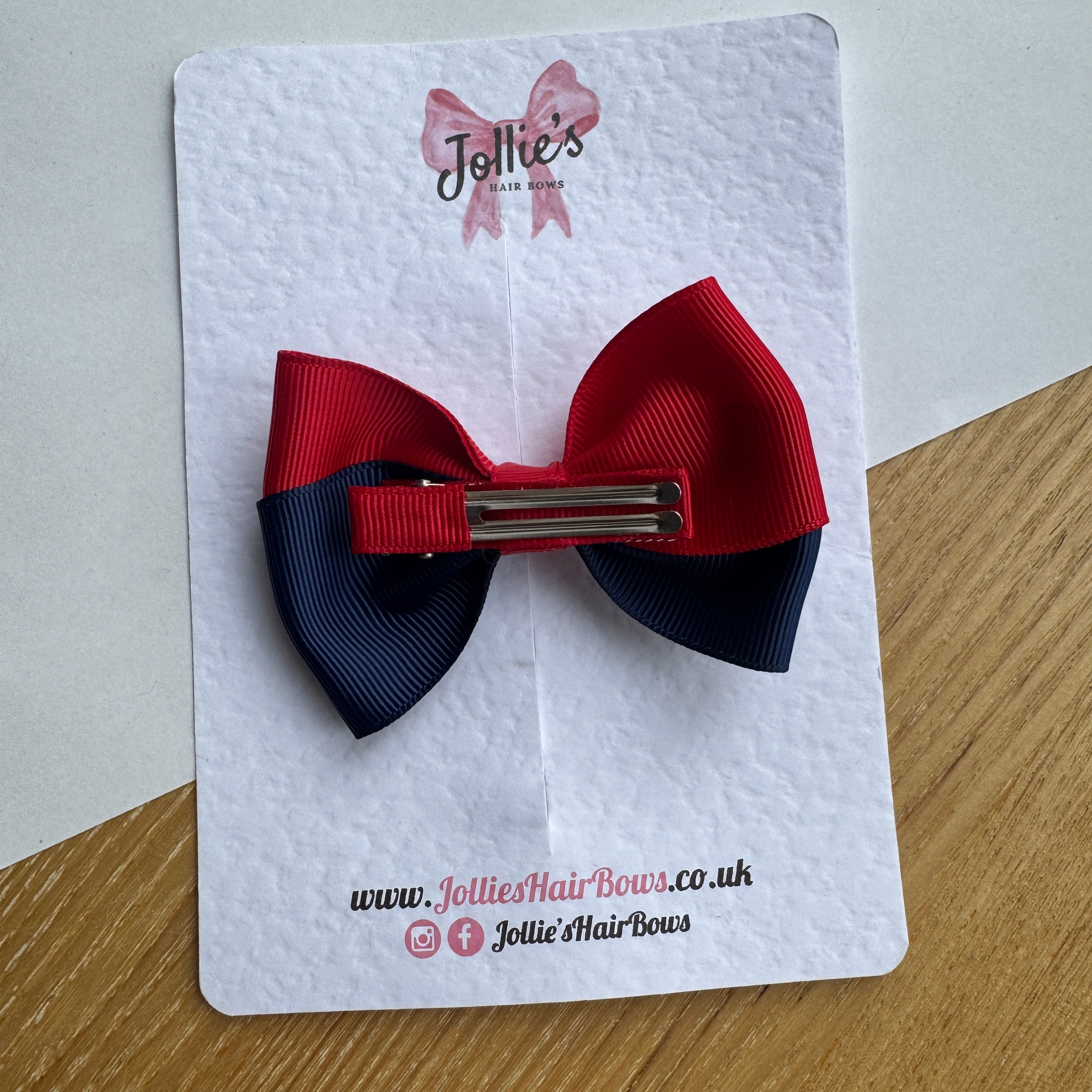 3.2" Red & Navy Hair Bow – Grosgrain Ribbon with 1.6" Alligator Clip with Teeth