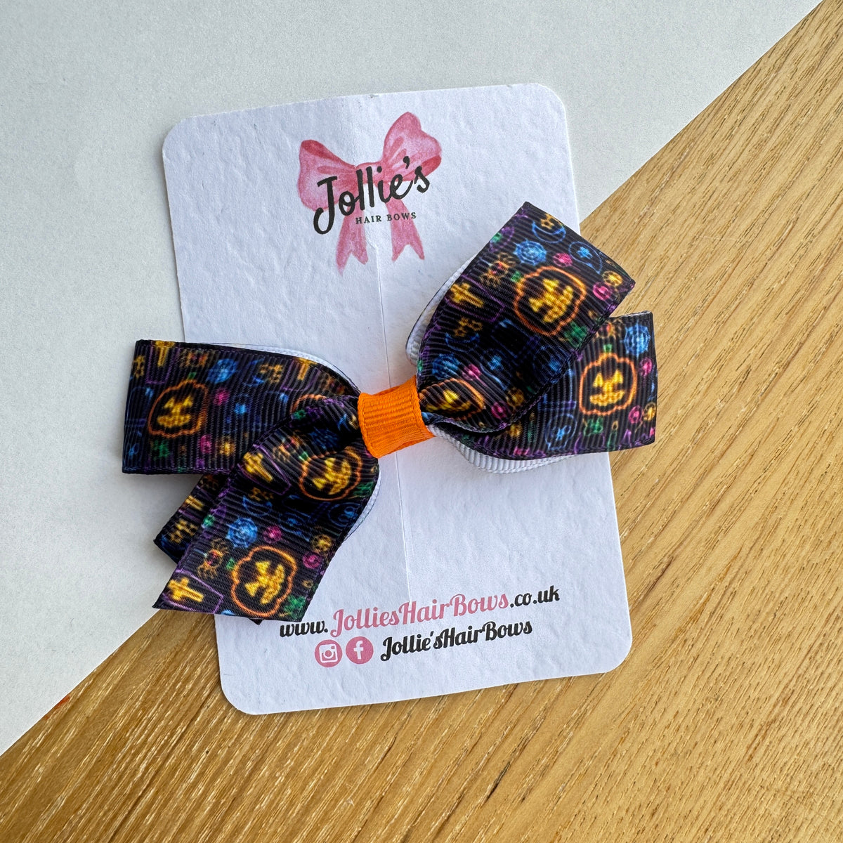 3.5" Black Spooky Light Halloween Hair Bow with Clip (Single) β Grosgrain Ribbon