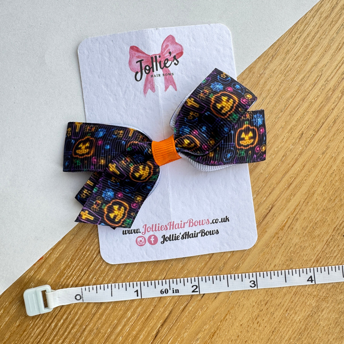 3.5" Black Spooky Light Halloween Hair Bow with Clip (Single) β Grosgrain Ribbon