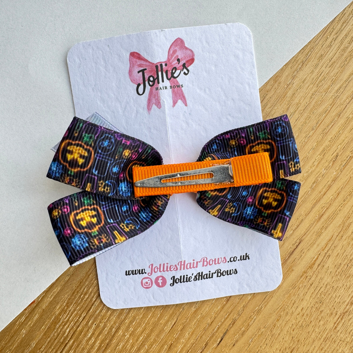 3.5" Black Spooky Light Halloween Hair Bow with Clip (Single) β Grosgrain Ribbon