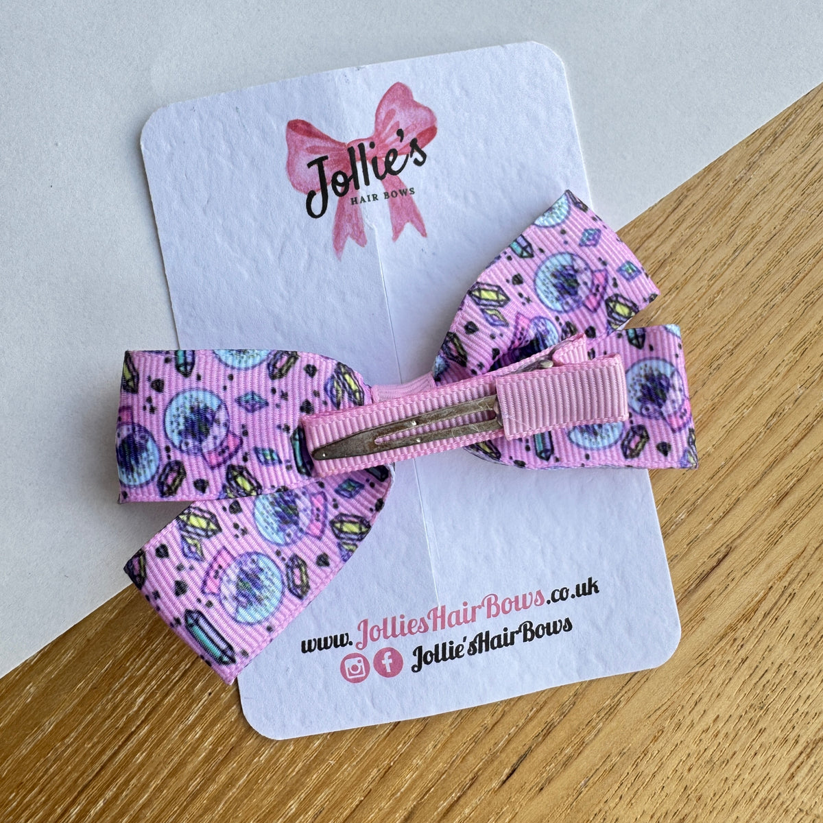 3.5" Pink Crystal Halloween Hair Bow with Clip (Single) β Grosgrain Ribbon