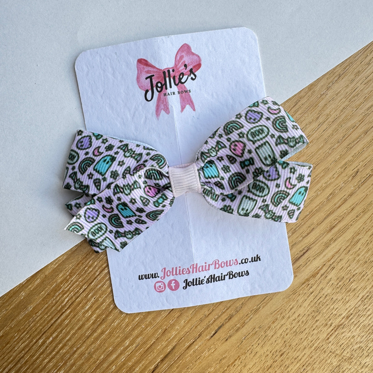 3.5" Pink Spooky Halloween Hair Bow with Clip (Single) β Grosgrain Ribbon