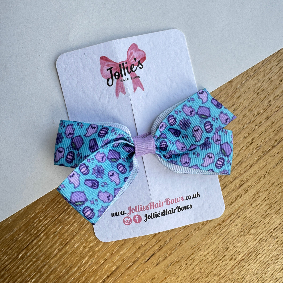 3.5" Blue Spooky Halloween Hair Bow with Clip (Single) β Grosgrain Ribbon