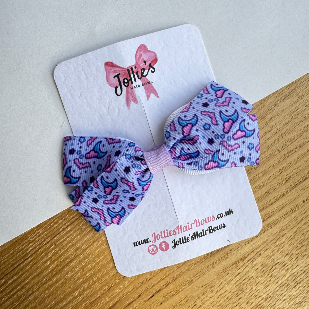 3.5" Lilac Bat and Moon Halloween Hair Bow with Clip (Single) β Grosgrain Ribbon