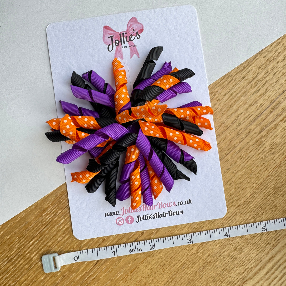 4" Orange, Purple & Black Halloween Corker Hair Bow with Clip (Single) β Grosgrain Ribbon