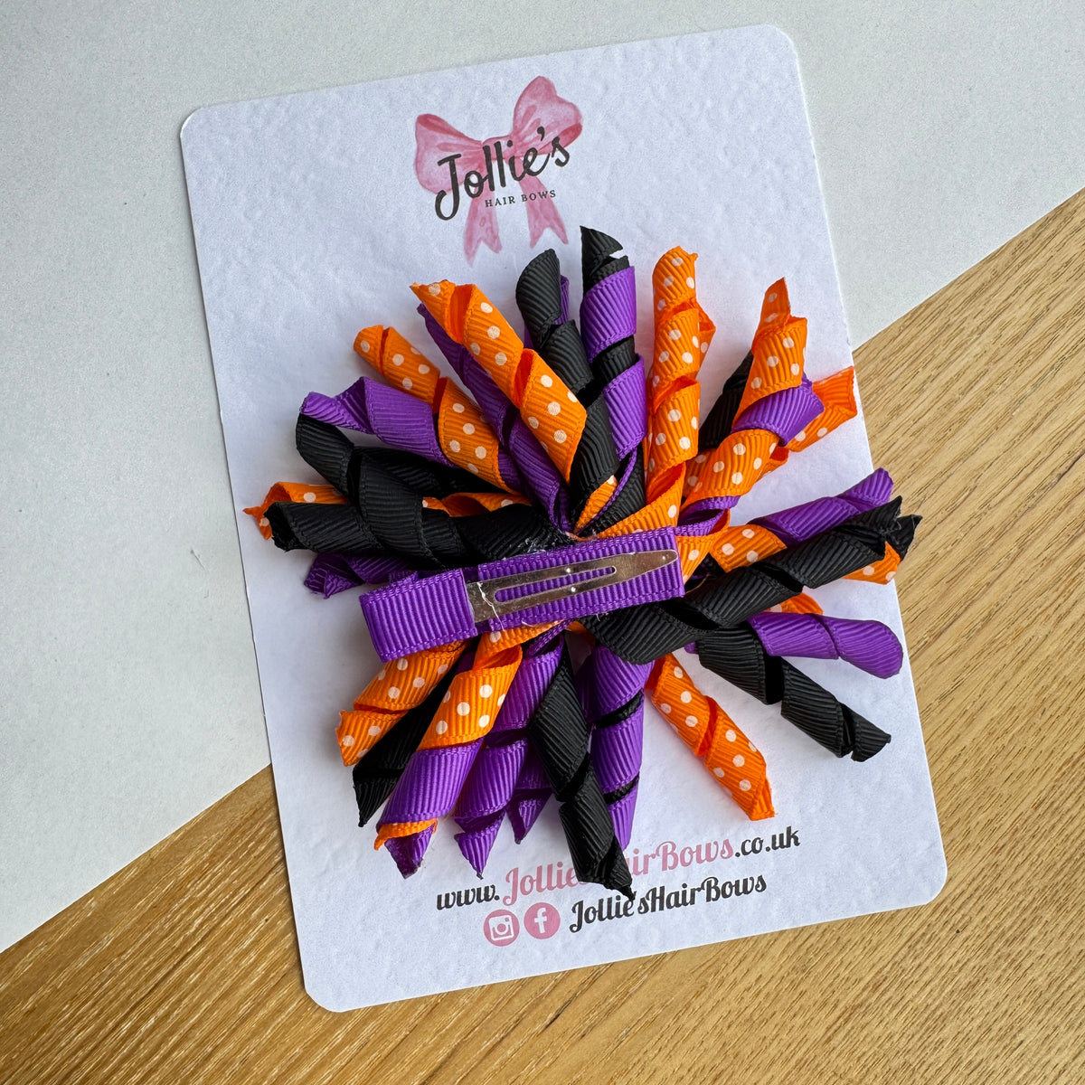 4" Orange, Purple & Black Halloween Corker Hair Bow with Clip (Single) β Grosgrain Ribbon