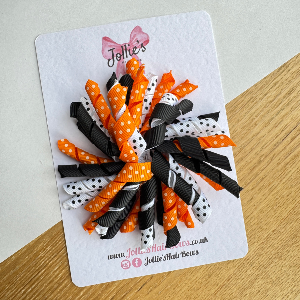 4" Orange, Black & White Halloween Corker Hair Bow with Clip (Single) β Grosgrain Ribbon