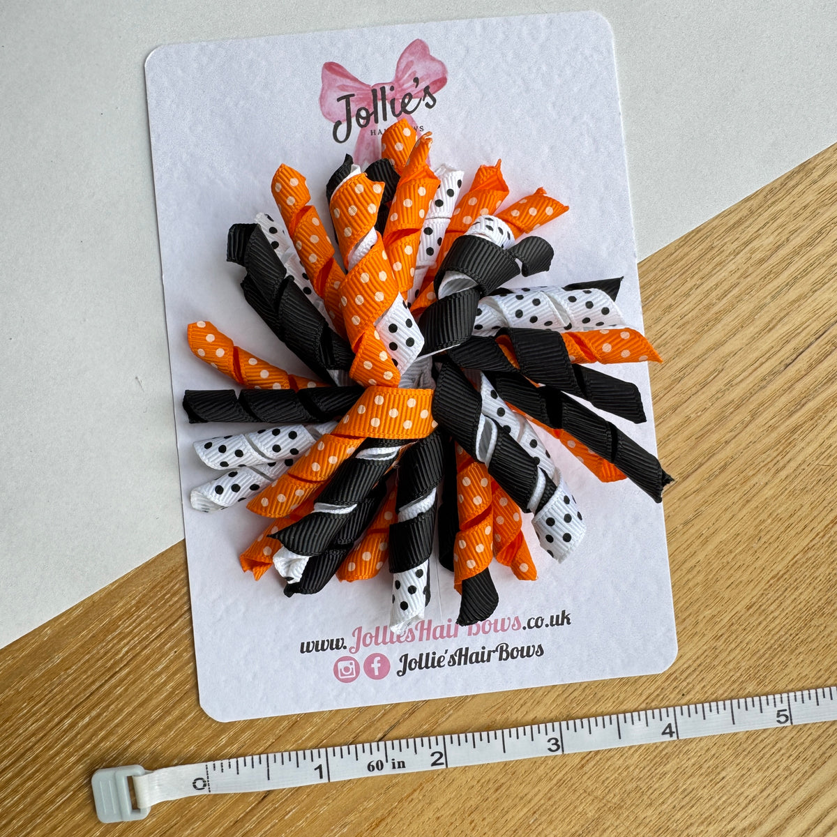 4" Orange, Black & White Halloween Corker Hair Bow with Clip (Single) β Grosgrain Ribbon