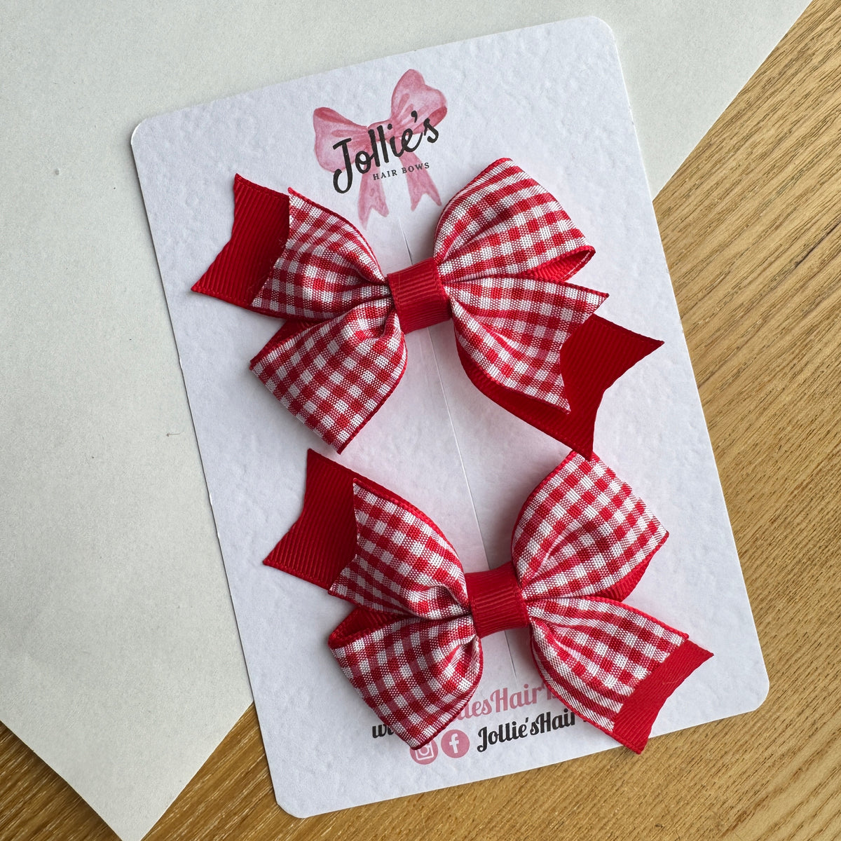 3" Red Gingham Hair Bows with Clip (Pair) – Grosgrain Ribbon