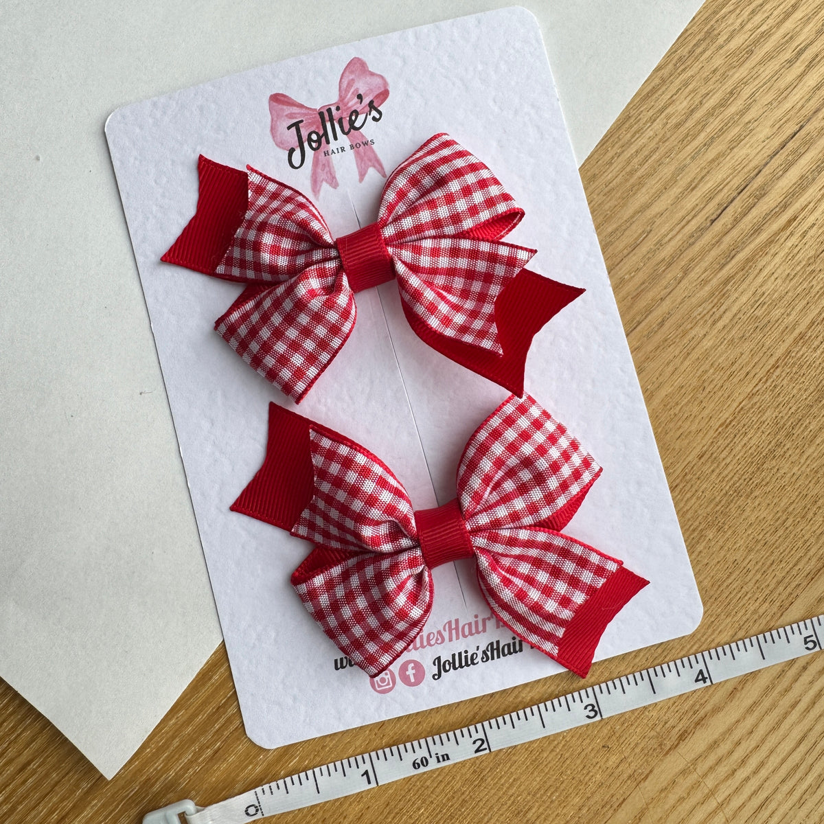 3" Red Gingham Hair Bows with Clip (Pair) – Grosgrain Ribbon