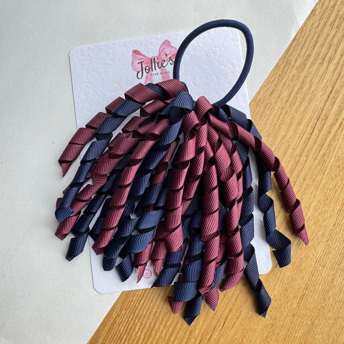 Corker Hair Bobble – Burgundy & Navy | Two Tone School Hair Accessory for Girls, Grosgrain Ribbon, Thick Elastic Bobble