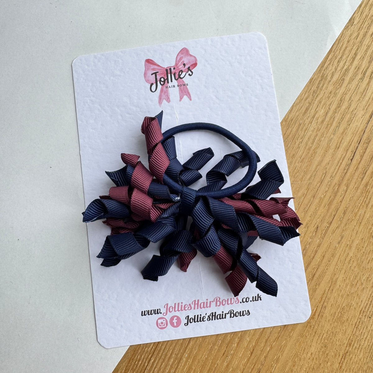 Burgundy & Navy 3.5" Corker Hair Bow with Thick Elastic Bobble – Two Tone Grosgrain Ribbon