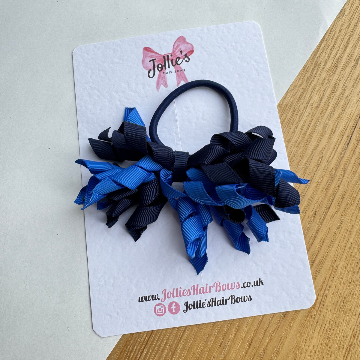 Royal Blue & Navy 3.5" Corker Hair Bow with Thick Elastic Bobble – Two Tone Grosgrain Ribbon