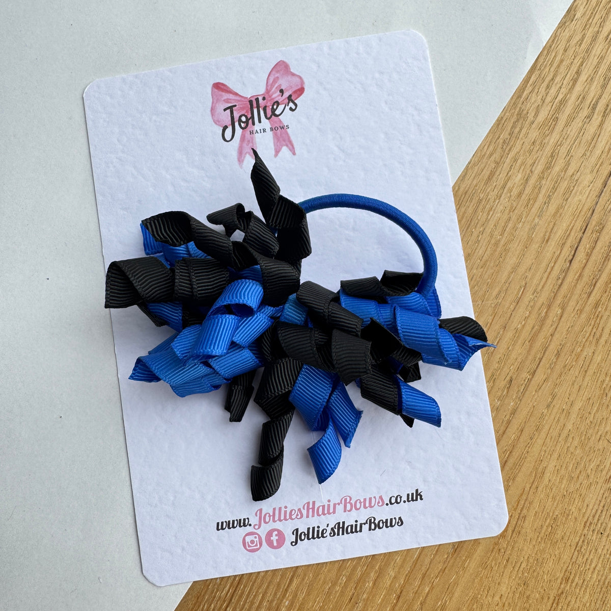 Royal Blue & Black 3.5" Corker Hair Bow with Thick Elastic Bobble – Two Tone Grosgrain Ribbon
