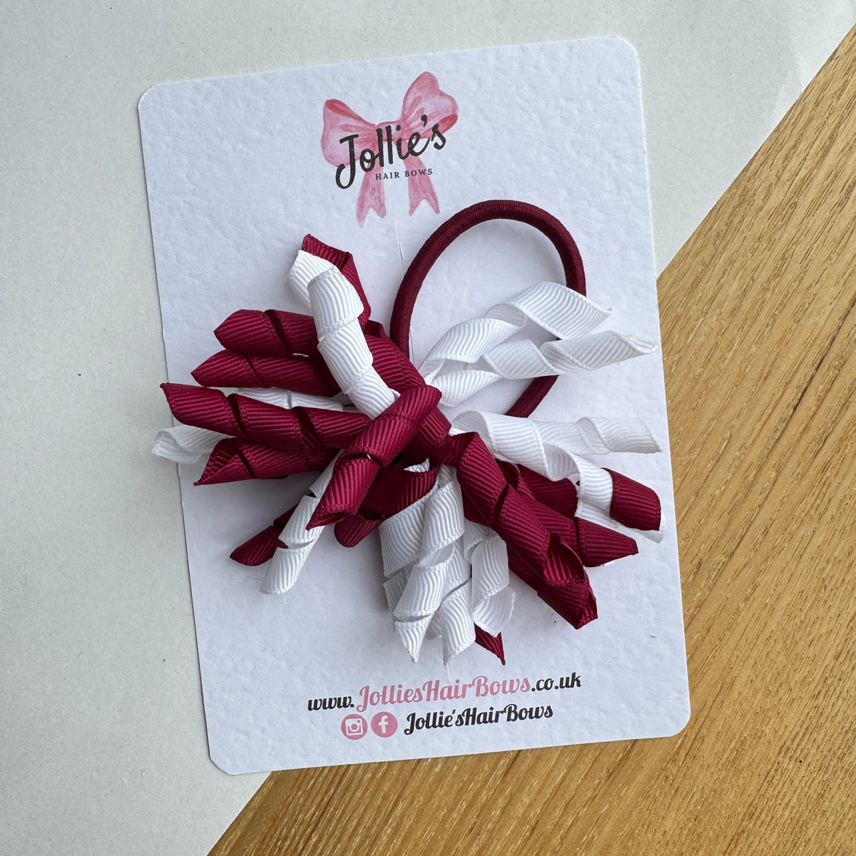 Wine & White 3.5" Corker Hair Bow (Single) with Thick Elastic Bobble – Two Tone Grosgrain Ribbon