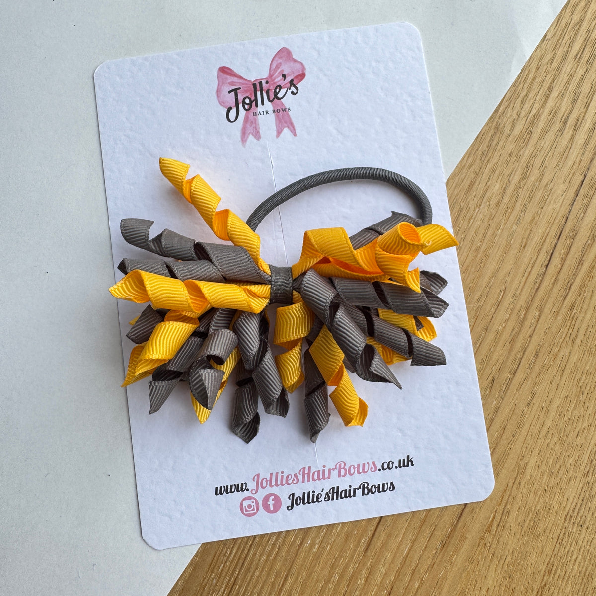 Metal Grey & Yellow Gold 3.5" Corker Hair Bow with Thick Elastic Bobble – Two Tone Grosgrain Ribbon