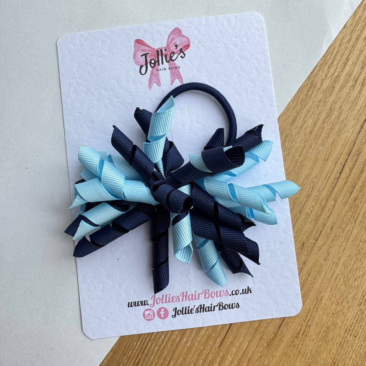 Blue Topaz & Navy 3.5" Corker Hair Bow with Thick Elastic Bobble – Two Tone Grosgrain Ribbon