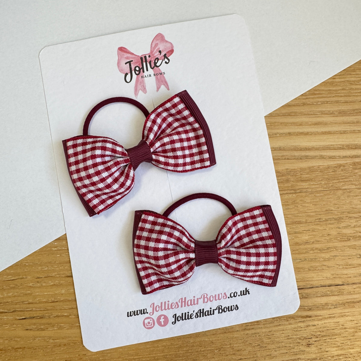 2.5" Burgundy Gingham Bow with Thin Elastic β Hair Bows for Girls (Pair)
