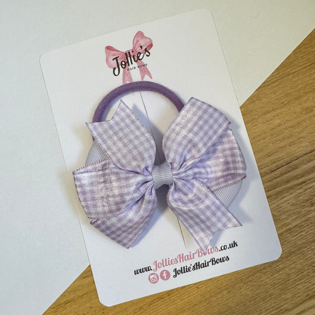 3.5" Lilac Gingham Flat Double Hair Bow with Bobble
