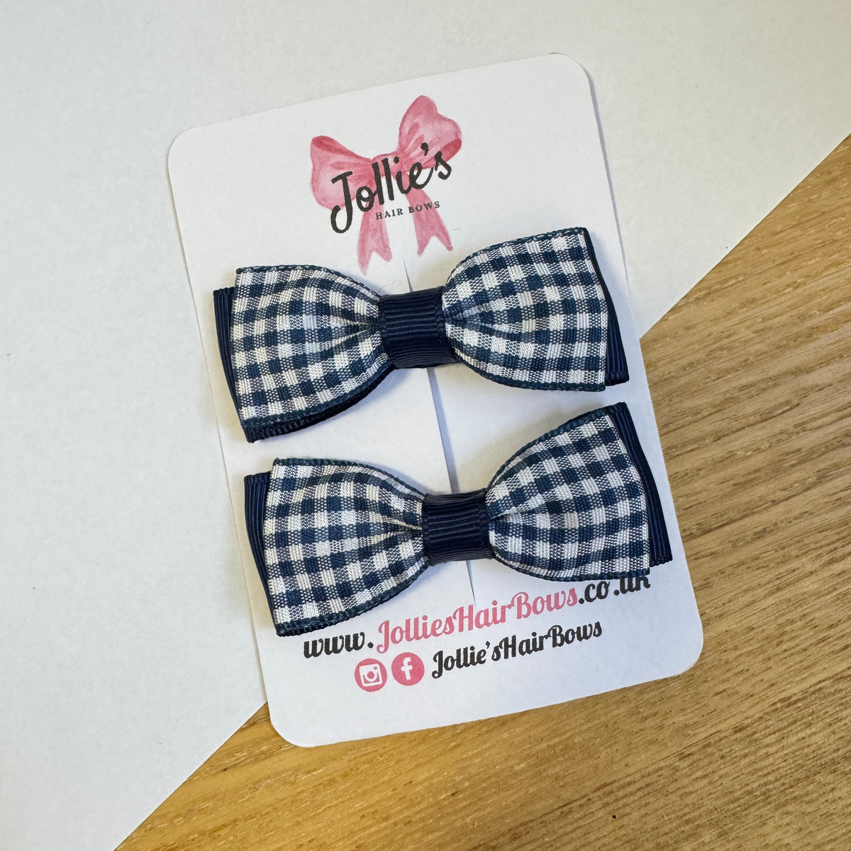 2.5" Navy Gingham Bow Clip Set β Hair Bows for Girls (Pair)
