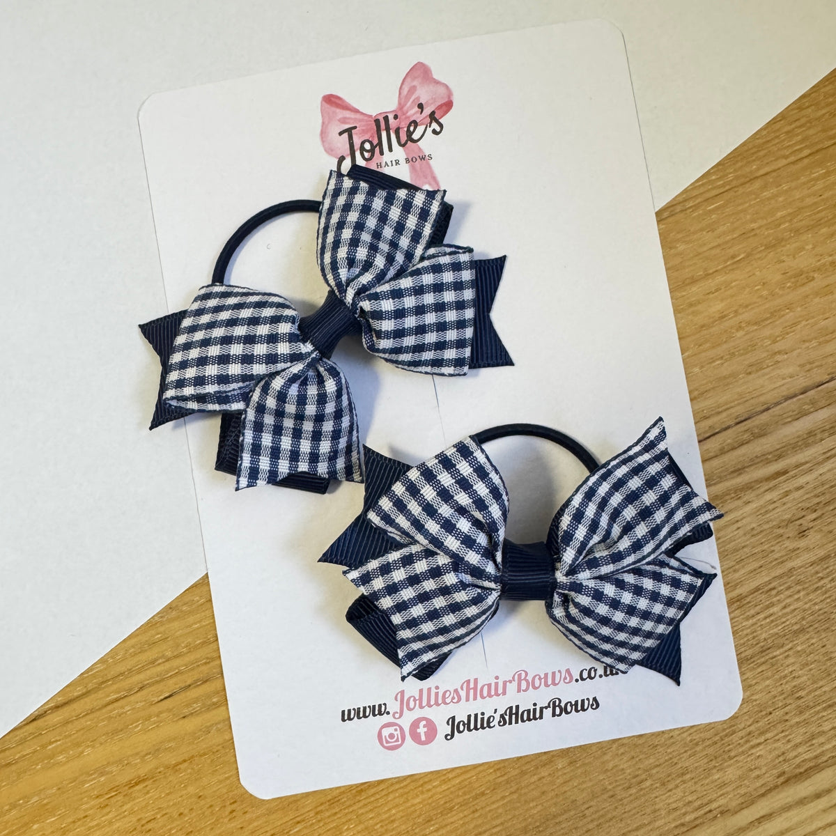 3" Double Layer Bow with Thin Elastic (Pair) – Navy Gingham