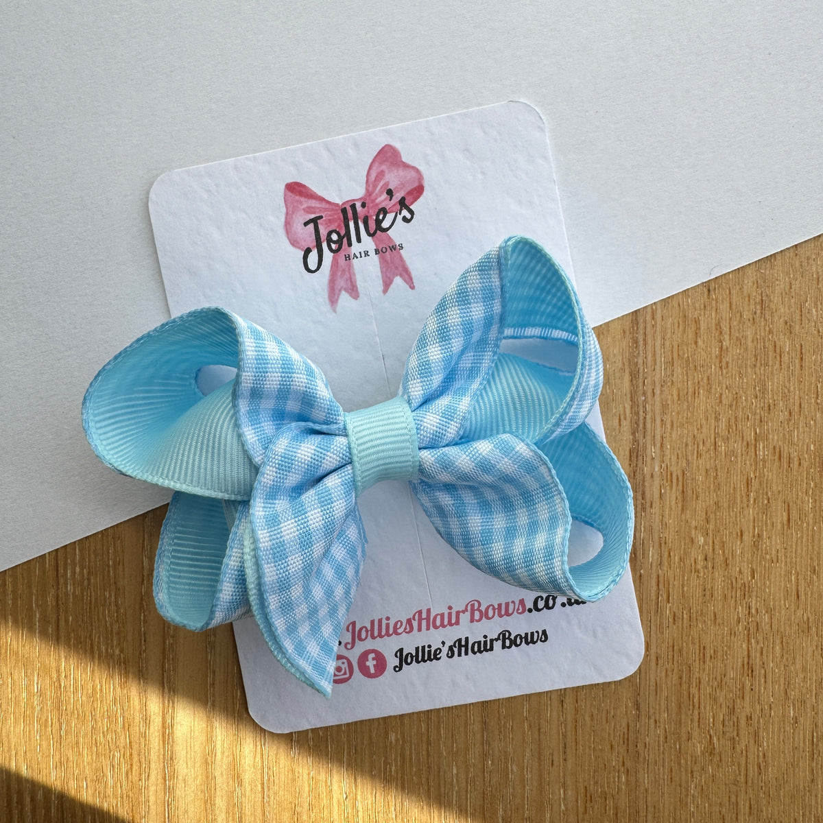 3" Light Blue Gingham Bow with Clip (Single) – Grosgrain Ribbon Hair Bow for Girls
