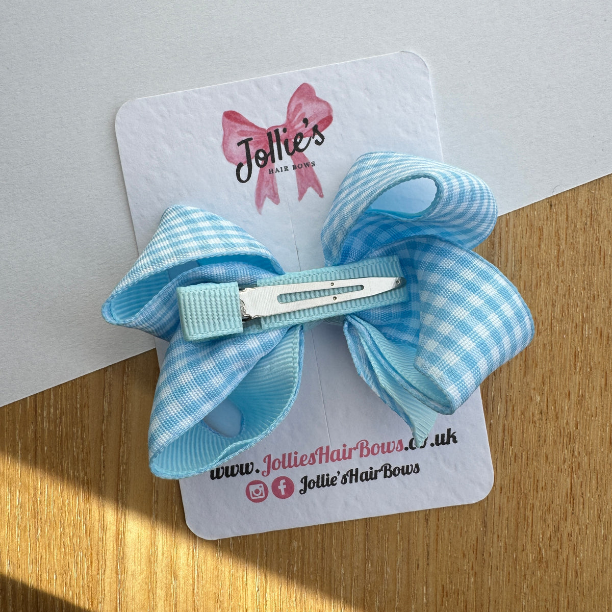 3" Light Blue Gingham Bow with Clip (Single) – Grosgrain Ribbon Hair Bow for Girls