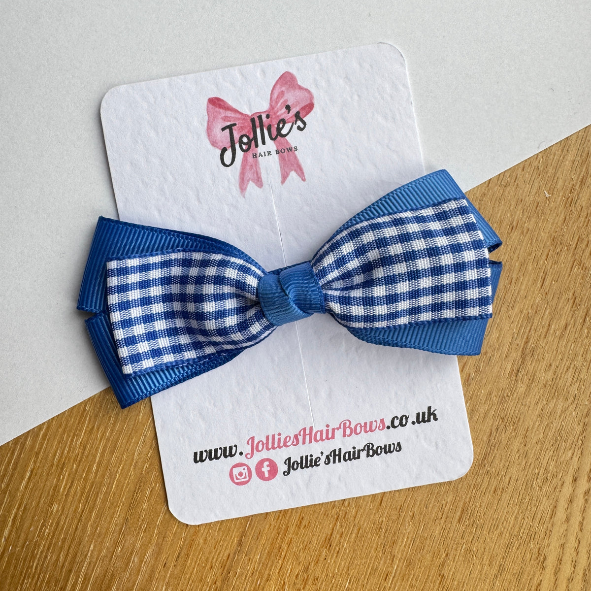 3.5" Royal Blue Gingham Bow with Clip – Grosgrain Ribbon Hair Bow for Girls