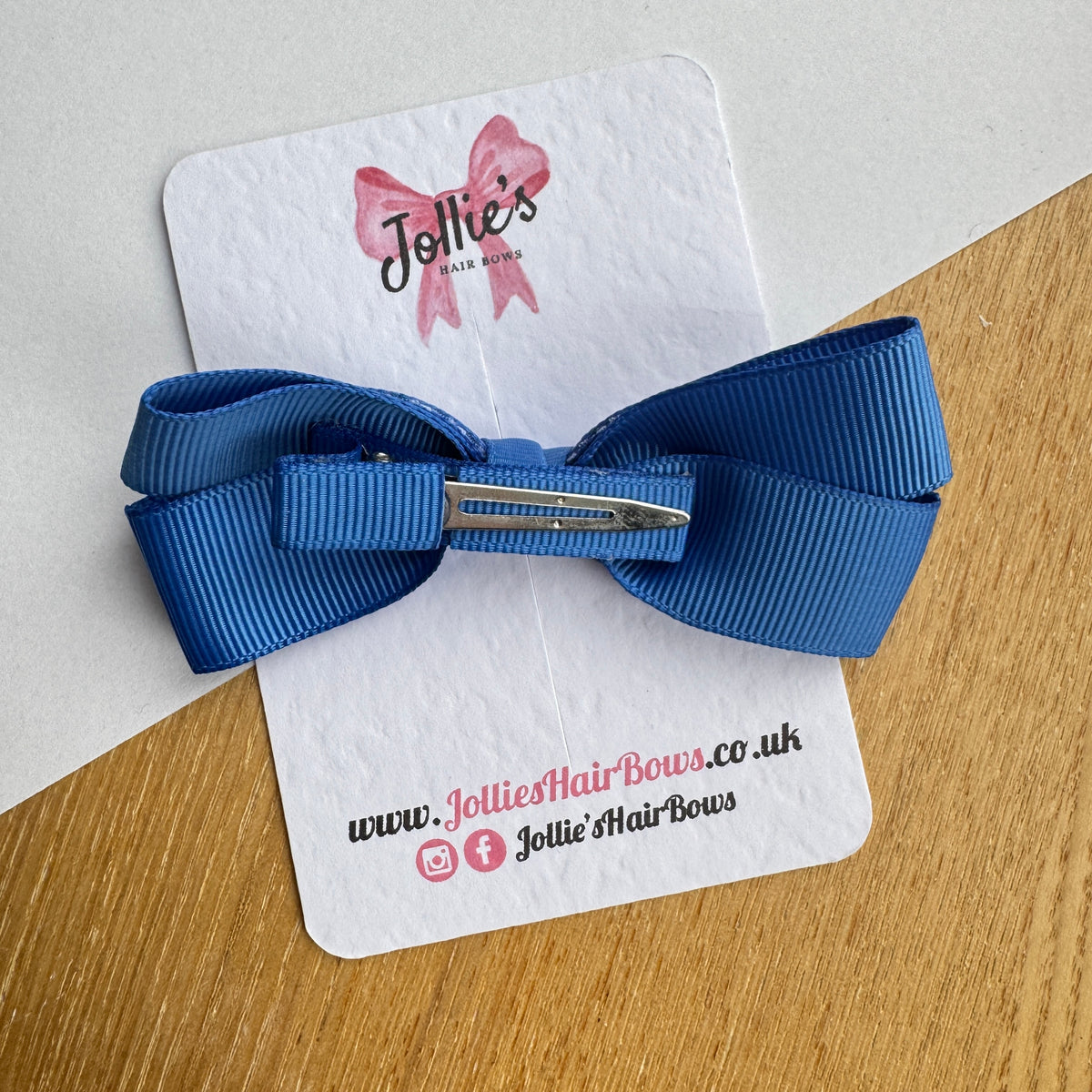 3.5" Royal Blue Gingham Bow with Clip – Grosgrain Ribbon Hair Bow for Girls