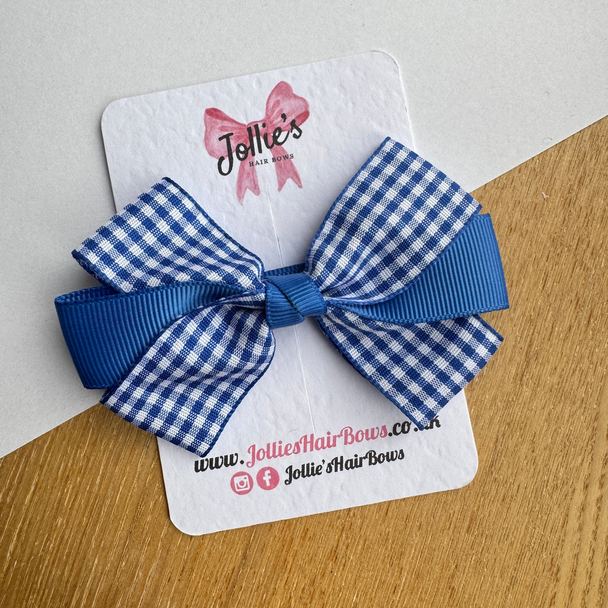 3.5" Royal Blue Gingham Hair Bow – Grosgrain Ribbon with Lined Alligator Clip