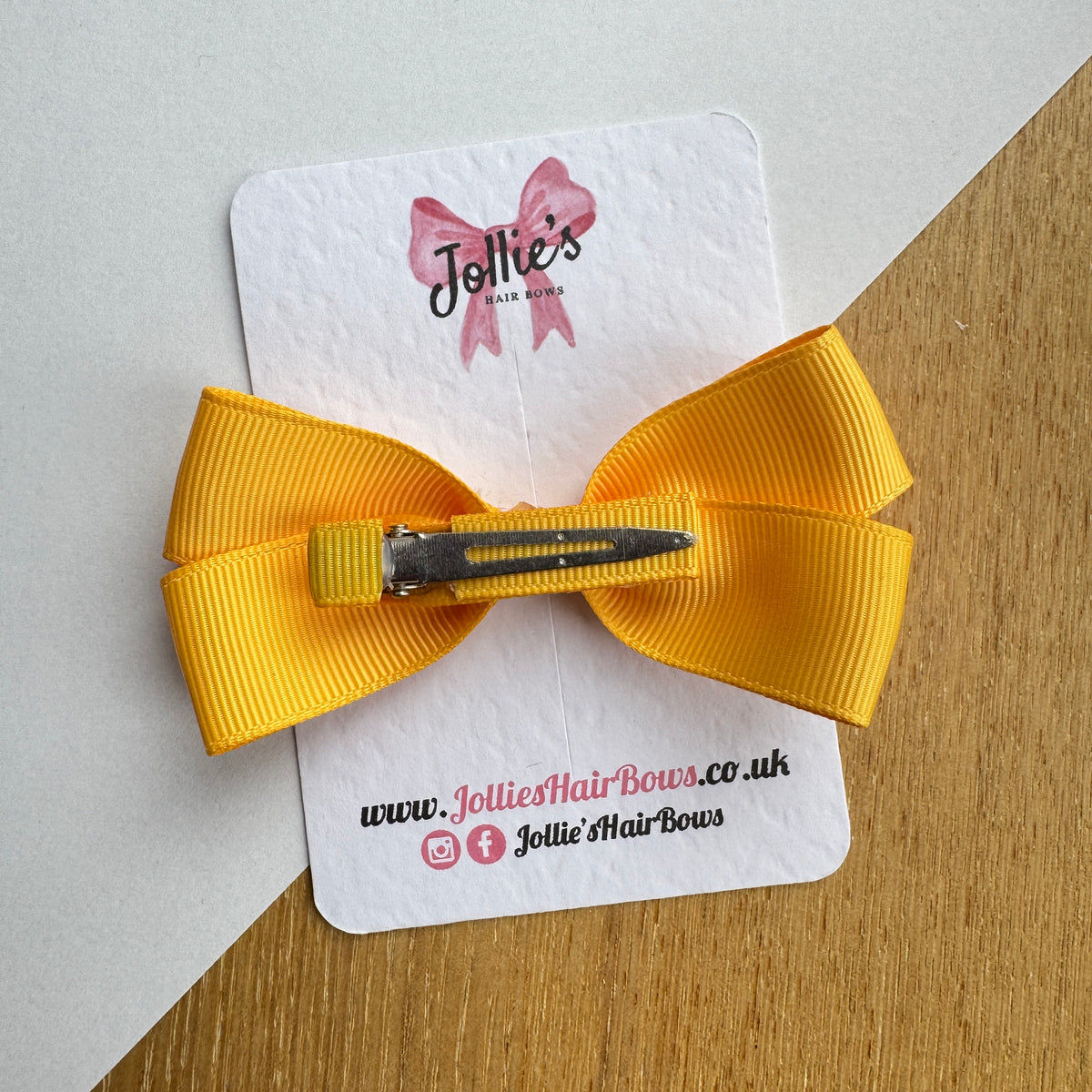 3.5" Yellow Gingham Bow with Clip – Grosgrain Ribbon Hair Bow for Girls