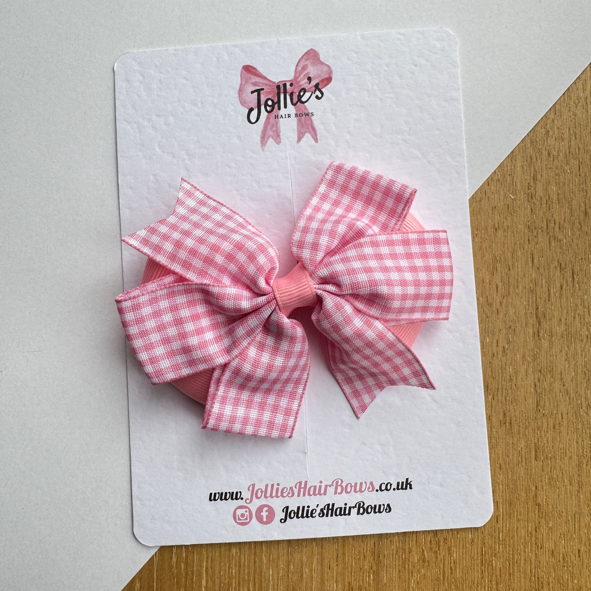 3.5" Pink Gingham Flat Double Hair Bow – Alligator Clip
