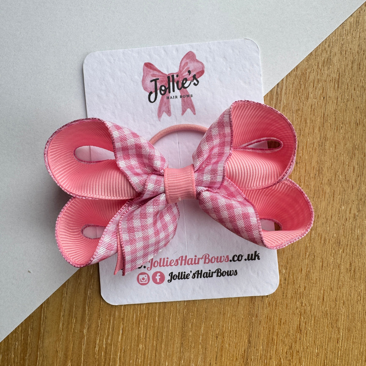 3" Pink Gingham Bow with Thin Elastic – Grosgrain Ribbon Hair Bow for Girls