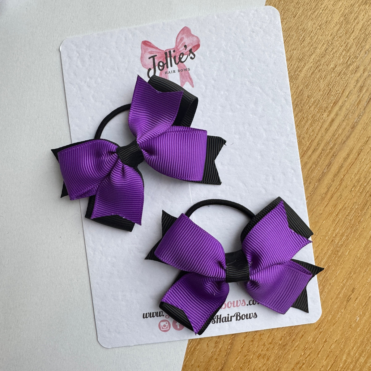 3" Double Layer Bow with Thin Elastic (Pair) – Black & Purple