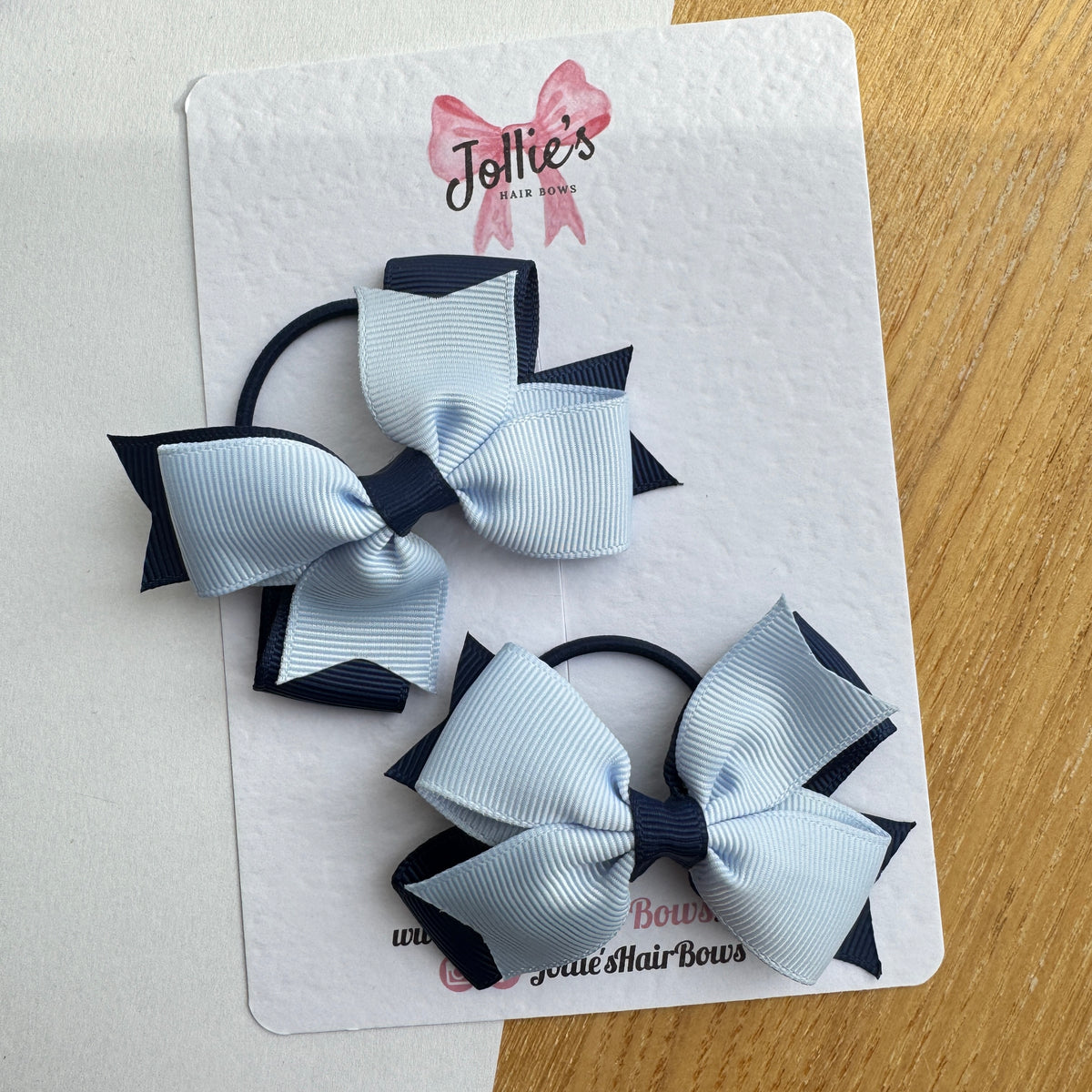 3" Double Layer Bow with Thin Elastic (Pair) – Navy & Bluebell