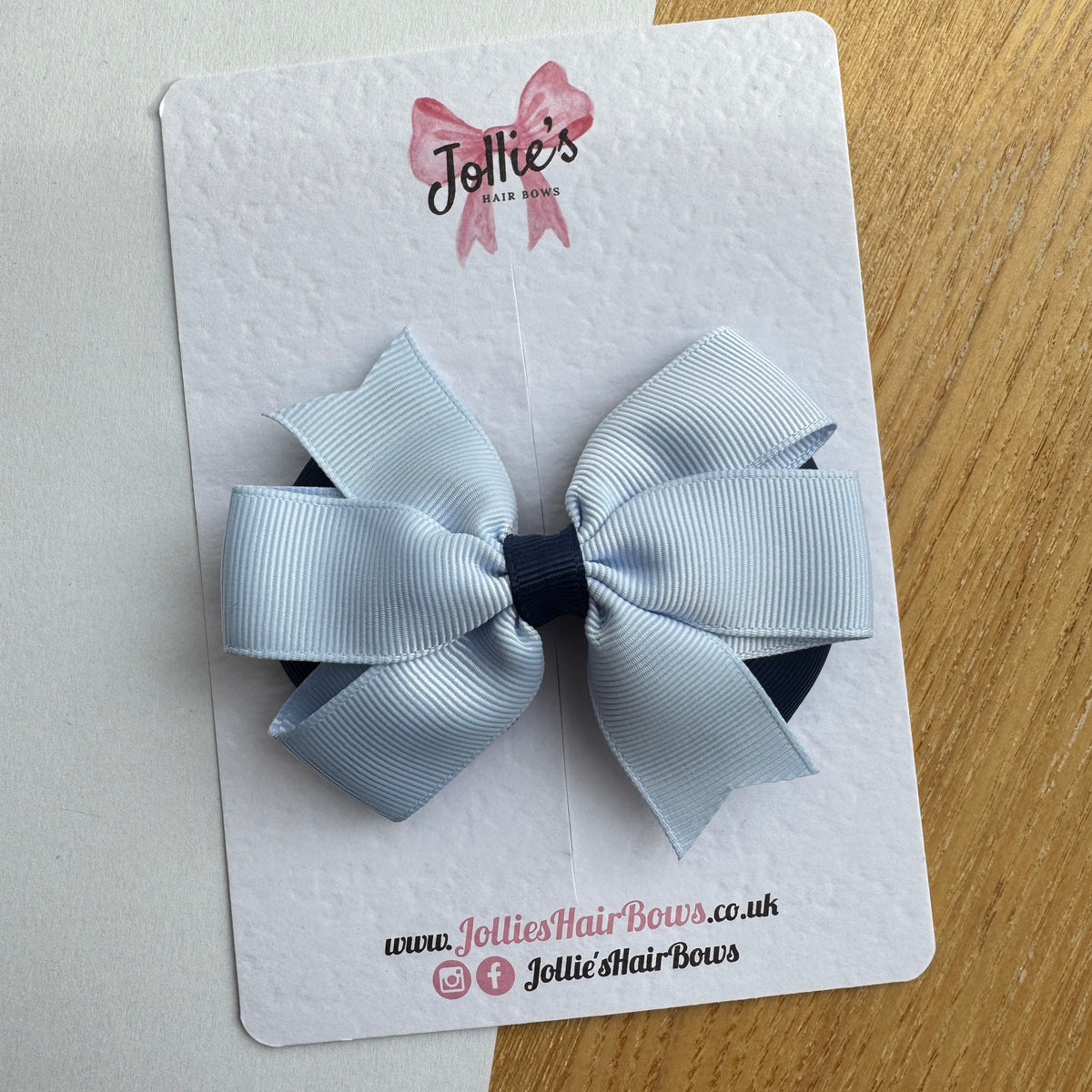 3.5" Navy & Bluebell Flat Double Hair Bow – Smooth Alligator Clip