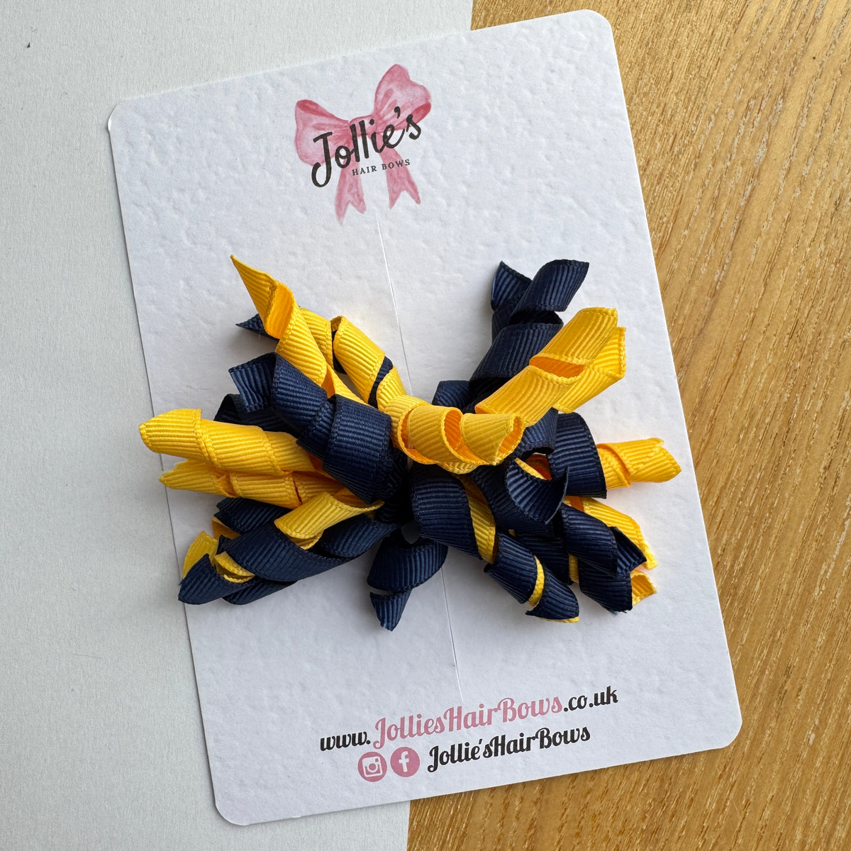 Yellow Gold & Navy 3.5" Corker Hair Bow with Alligator Clip – Two Tone Grosgrain Ribbon