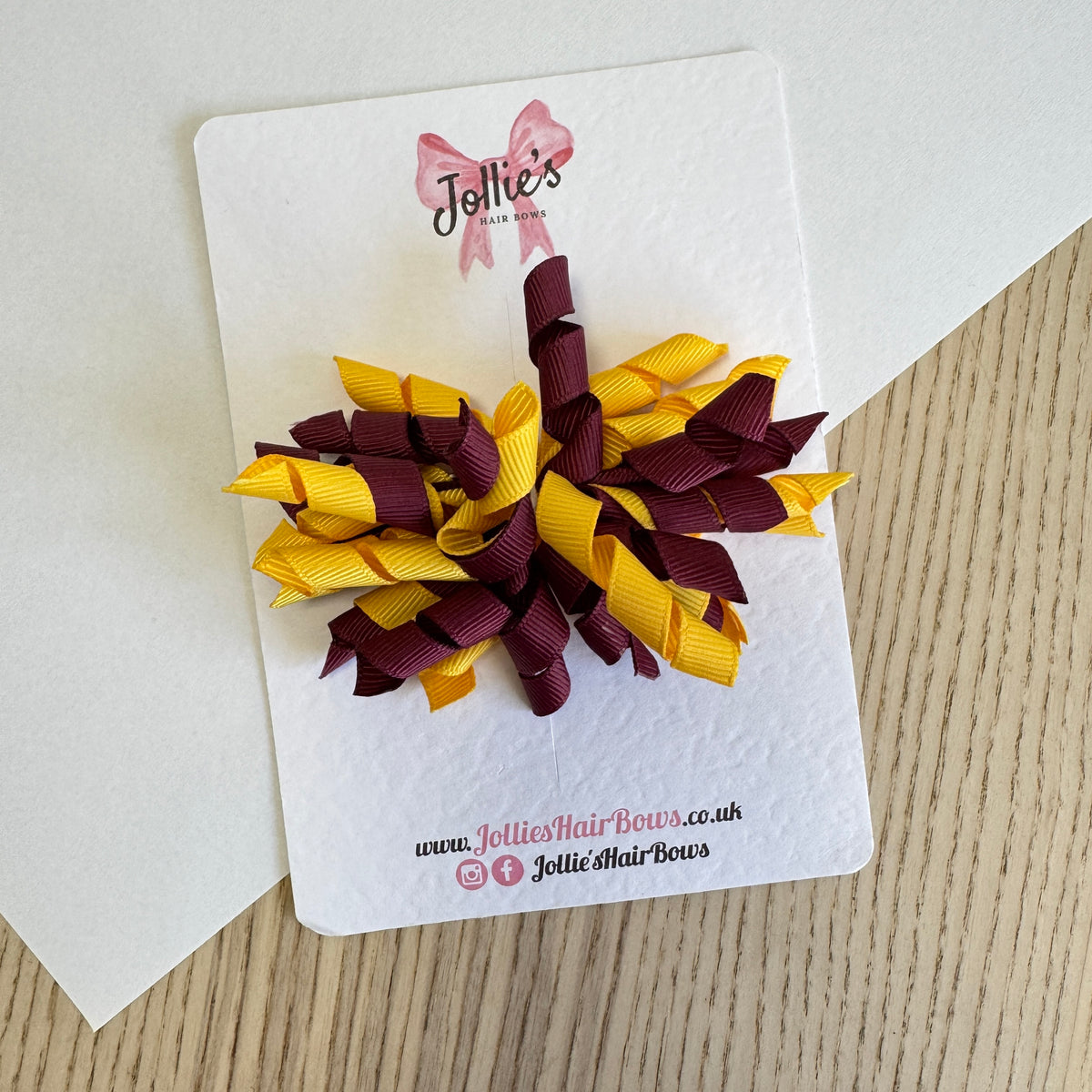Yellow Gold & Burgundy 3.5" Corker Hair Bow with Alligator Clip – Two Tone Grosgrain Ribbon