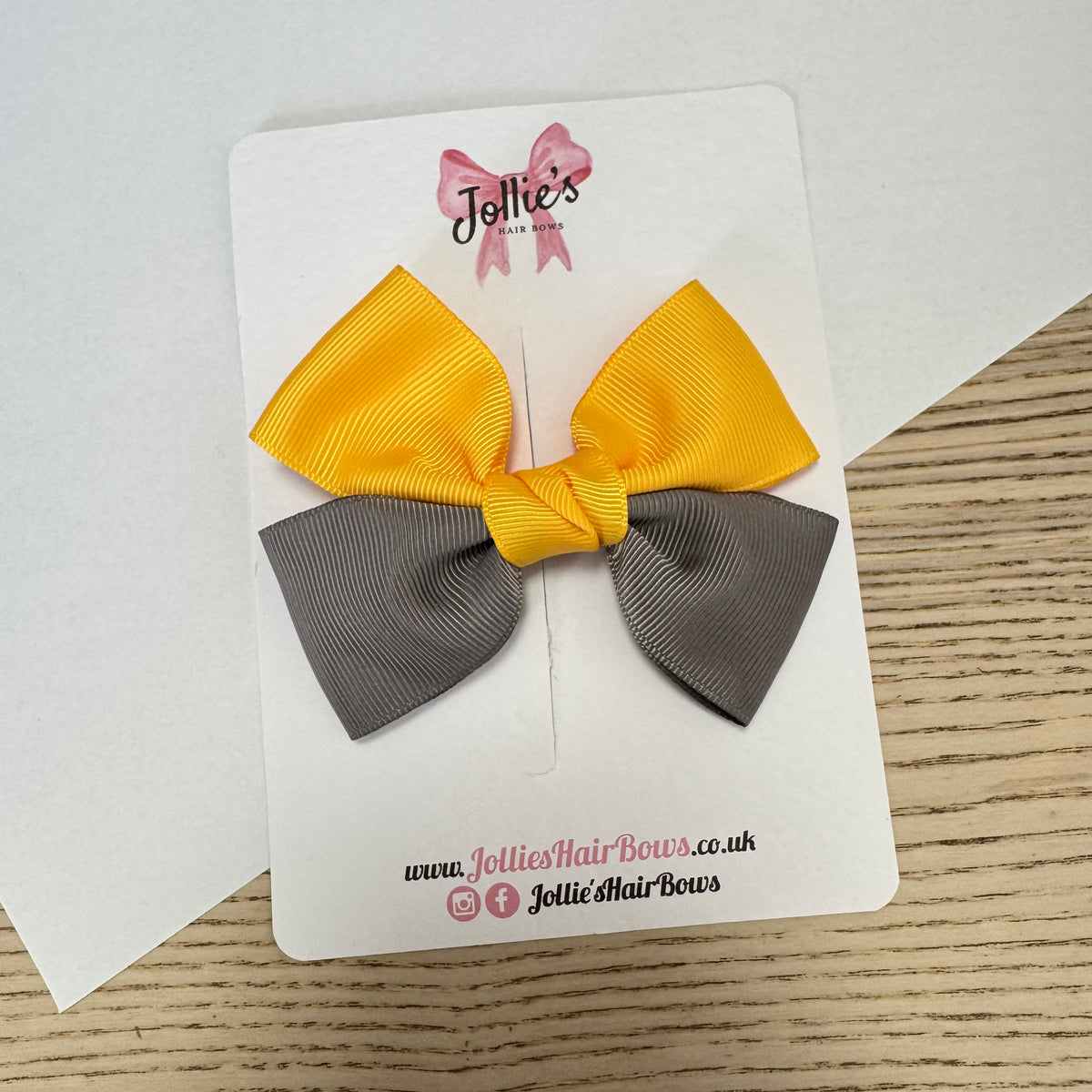 4" Yellow Gold & Metal Grey Classic Hair Bow – Grosgrain Ribbon with 2.4" Double Sponge Alligator Clip