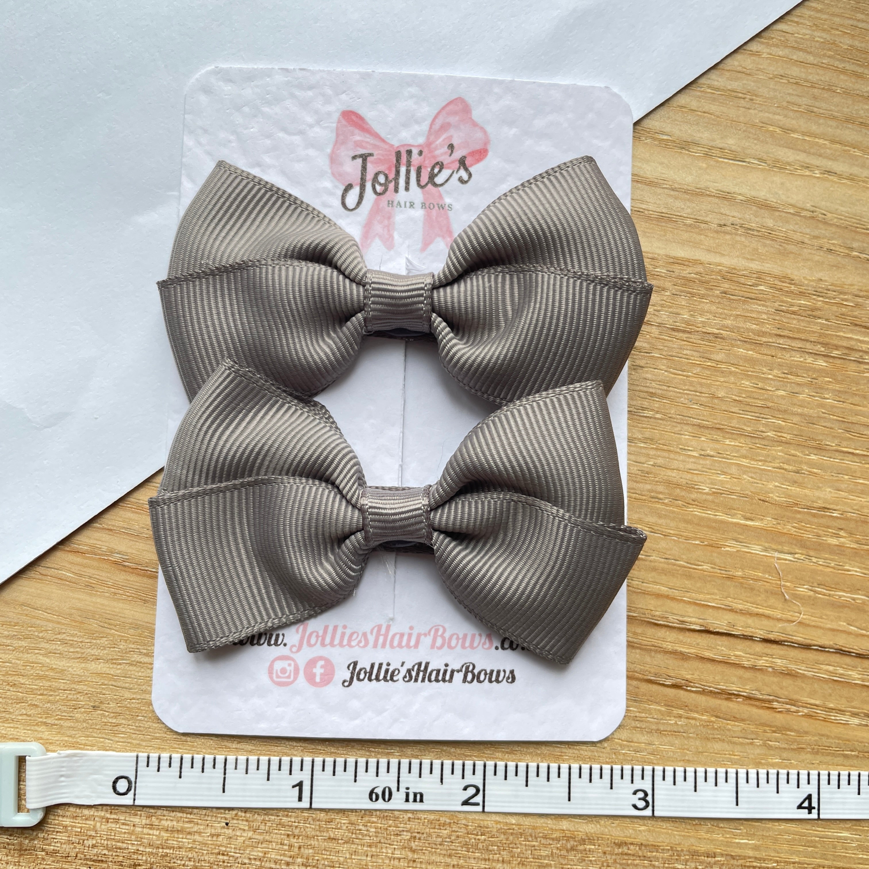 2.75" Metal Grey Classic Hair Bows (Pair) – Grosgrain Ribbon with Lined Alligator Clips